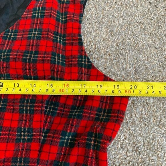 Vintage 1990s Red Velvet Plaid Novelty Vest XL Button Holiday Satin Black - Picture 4 of 5